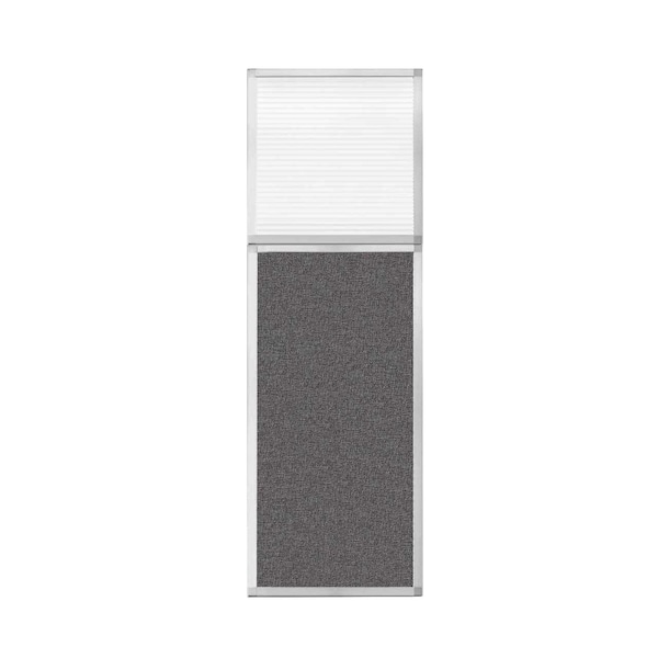 Hush Panel Configurable Cubicle Partition 2' x 6' W/ Window Charcoal Gray Fabric Clear Fluted Window